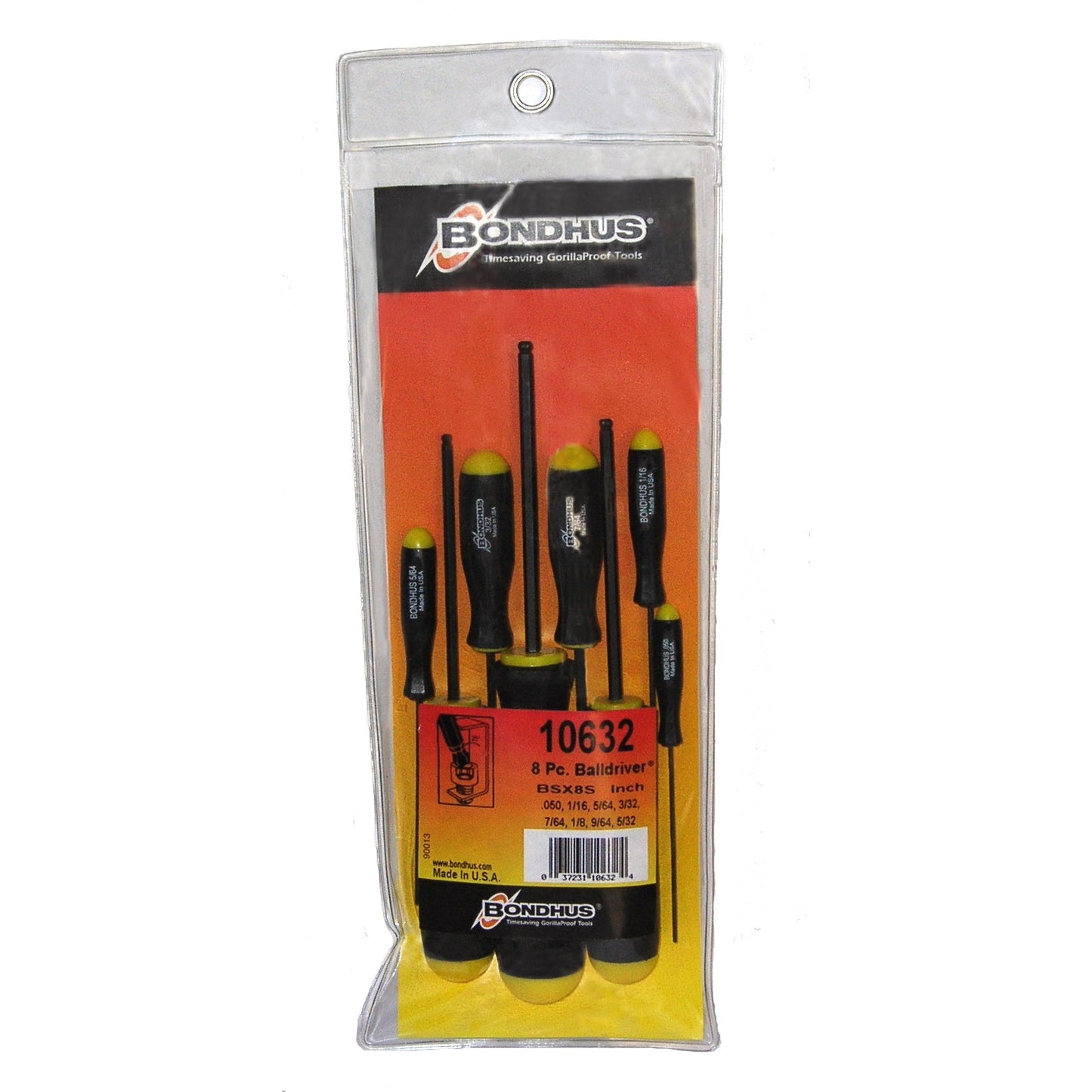 Jeu de 8 tournevis hexagonaux à tête sphérique Bondhus 10632 (0,050 à 5/32")