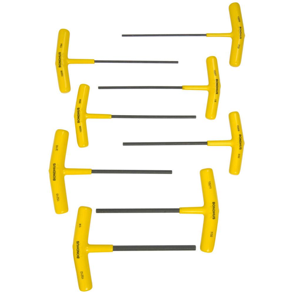 Bondhus 15232 Jeu de 8 poignées en T hexagonales, 6 longueurs, tailles 3/32 - 1/4