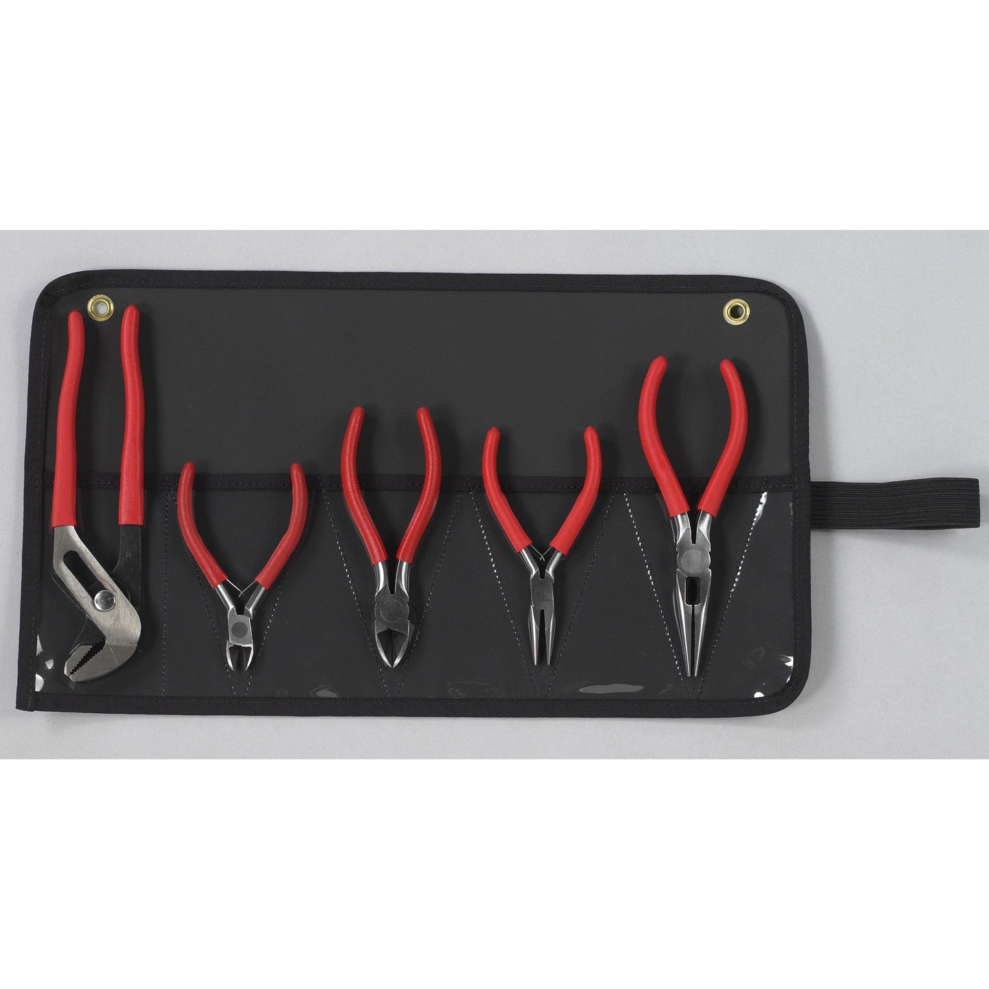Ensemble de pinces Crawford Tool CT589, 5 pièces avec étui à outils Cordura : pince à bec long, mini-pince à bec long, pince coupante diagonale, mini-pince coupante diagonale à ras, pince à rainurer
