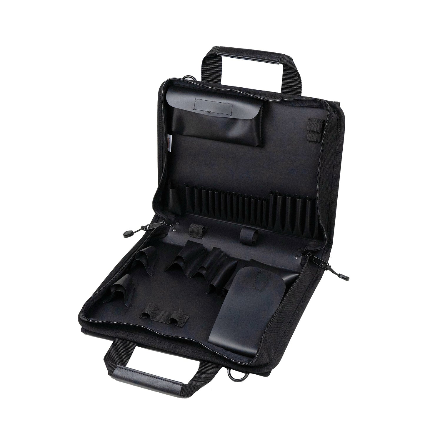Trousse à outils souple à fermeture éclair Crawford 121-BLK, 35,5 x 25,5 x 6,5 cm, 36 poches pour outils, poche pour multimètre et grande pochette pour pièces.