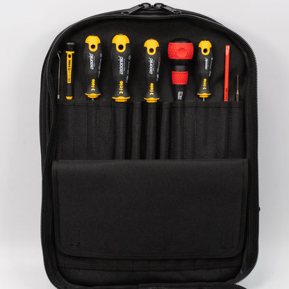 Trousse d'outils de base pour photocopieur Crawford - 40-BP4 dans une mallette à outils zippée à 4 panneaux type sac à dos