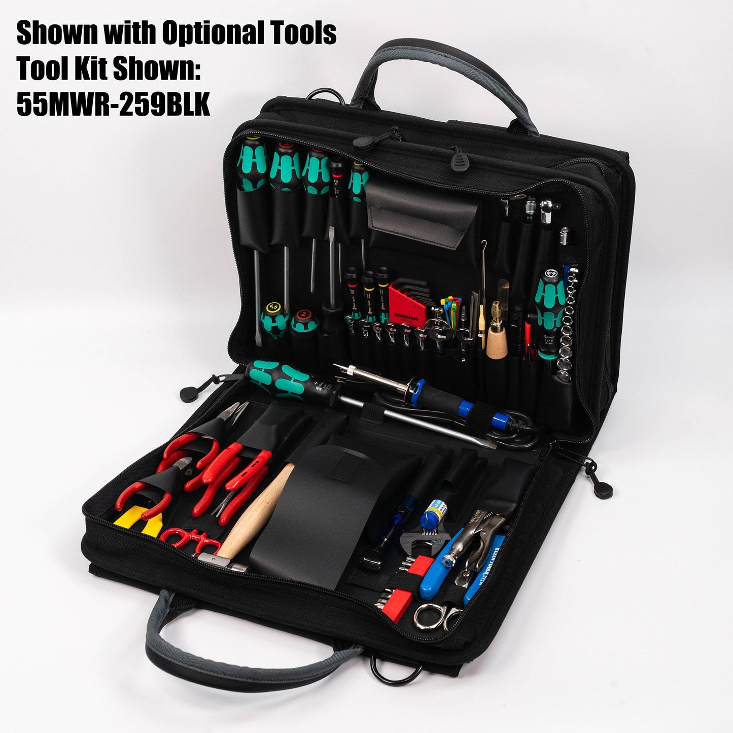 Trousse à outils souple à double compartiment et fermeture éclair Crawford 259-BLK avec rangement pour ordinateur portable, 40,6 x 29,2 x 15,2 cm