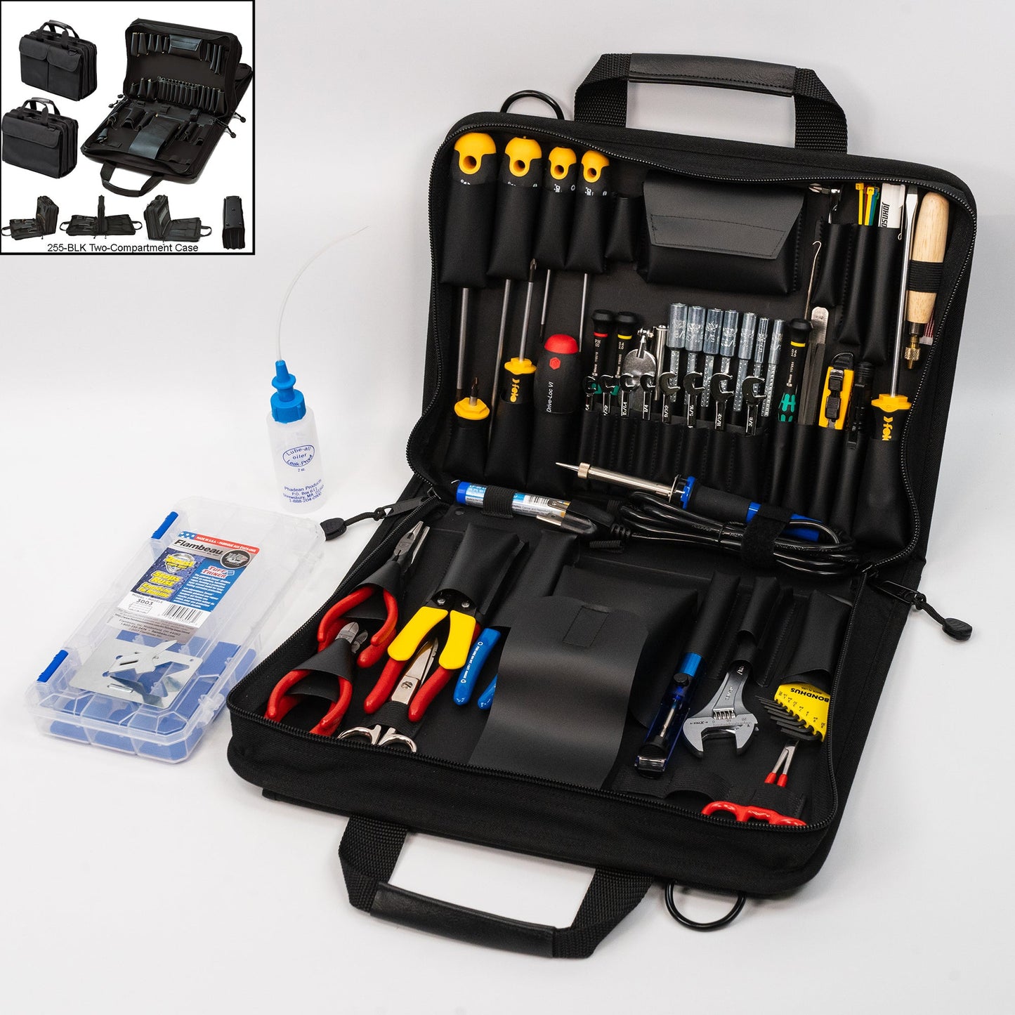 Trousse à outils Crawford Biomedical pour technicien de maintenance - 73-255BLK, dans une mallette à outils zippée à 2 compartiments.