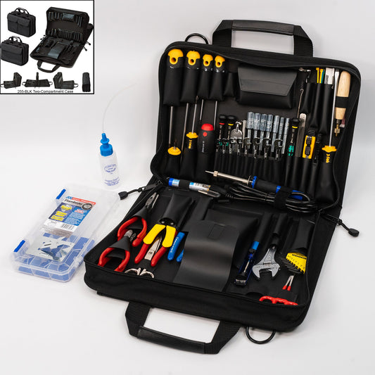 Trousse à outils Crawford Biomedical pour technicien de maintenance - 73-255BLK, dans une mallette à outils zippée à 2 compartiments.