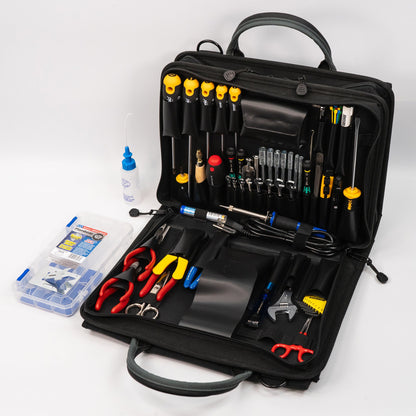 Trousse à outils Crawford Biomedical pour technicien de maintenance sur site - 73-259BLK, dans une mallette à 2 compartiments avec rangement pour ordinateur portable