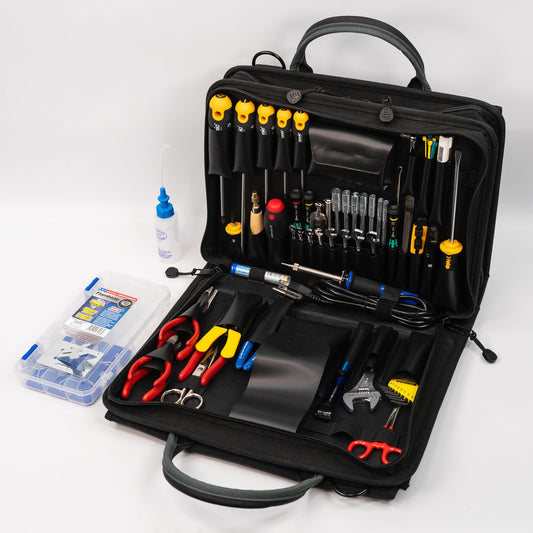 Trousse à outils Crawford Biomedical pour technicien de maintenance sur site - 73-259BLK, dans une mallette à 2 compartiments avec rangement pour ordinateur portable