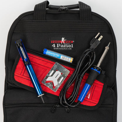 Trousse à outils Crawford Biomedical pour technicien de maintenance 73-BP4, rangée dans un sac à dos à 4 compartiments avec fermeture éclair.