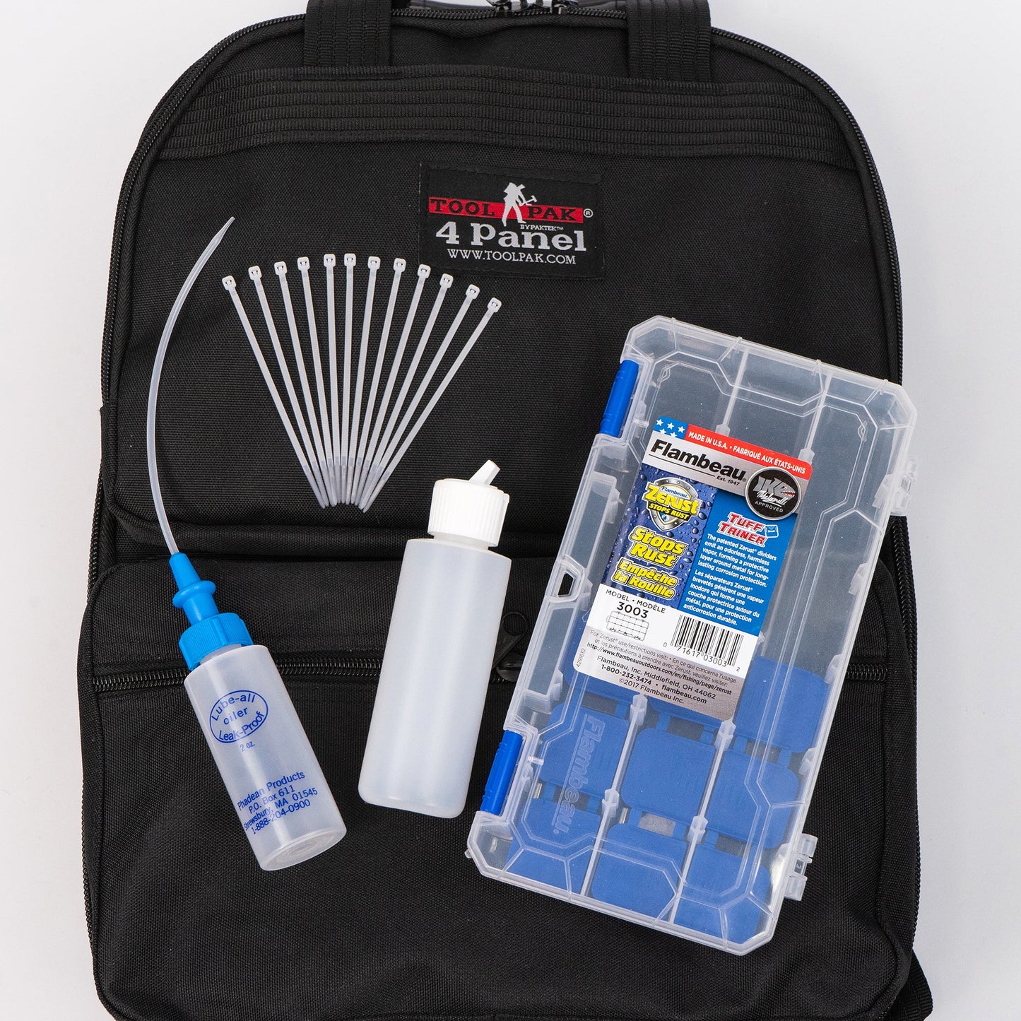 Trousse à outils Crawford Biomedical pour technicien de maintenance 73-BP4, rangée dans un sac à dos à 4 compartiments avec fermeture éclair.