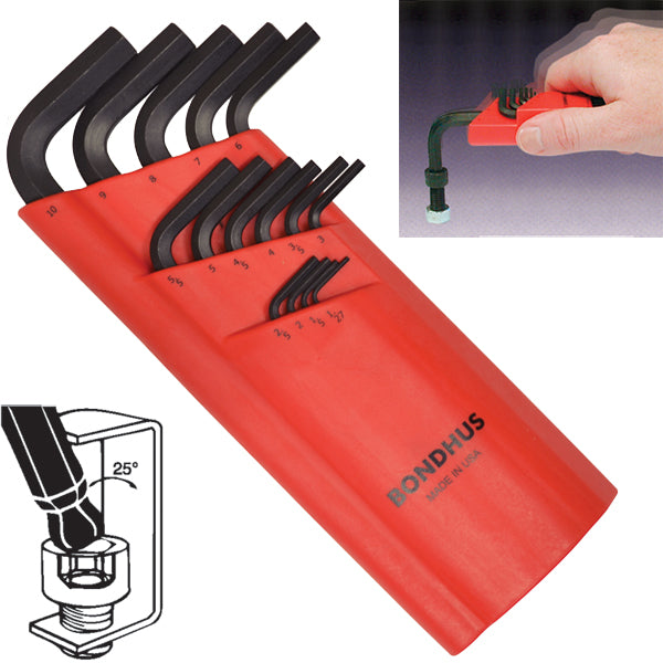 Jeu de 15 clés hexagonales métriques à tête sphérique Bondhus 10995 (de 1,5 mm à 10 mm) – Inclut des tailles rares non disponibles dans d'autres jeux.