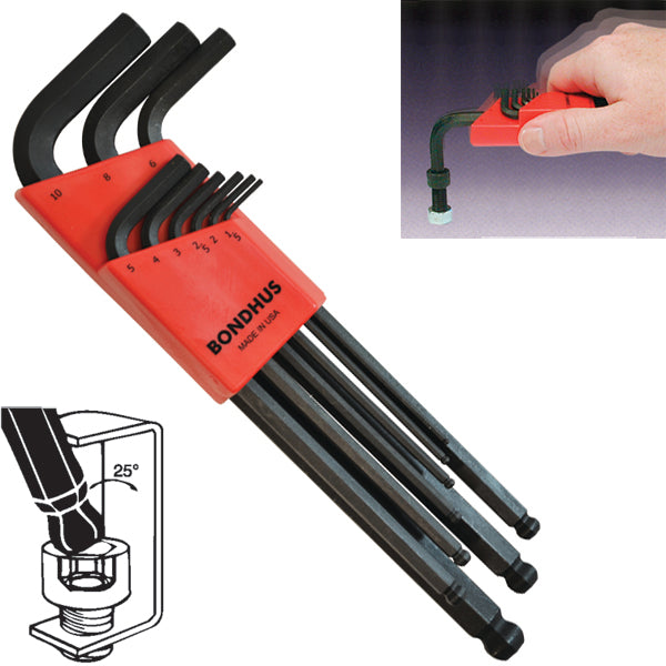 Coffret Bondhus 14126 avec clés hexagonales métriques à tête sphérique de 1,5 à 10 mm et clés Torx T6 à T25 pliables