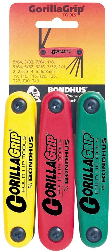 Bondhus 12533 ​​Gorilla Grip Hex and Star Fold-up Triple Pack, 12587 (2-8mm), 12589 (5/64-1/4-Inch) &amp; 12634 (T9-T40)