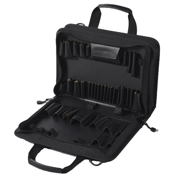 Trousse à outils souple à fermeture éclair Crawford CFSD5-BLK, double face, 2 compartiments, 40,6 x 27,9 x 12,7 cm, 45 poches pour outils et pochette pour pièces.
