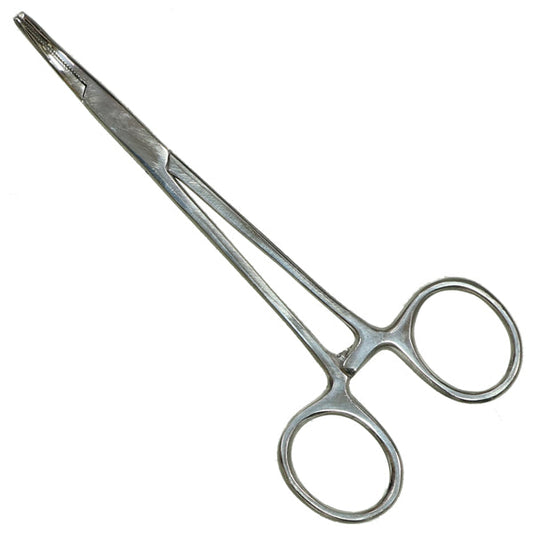 Pince hémostatique courbe Crawford Tool 12-016, avec dispositif de verrouillage.