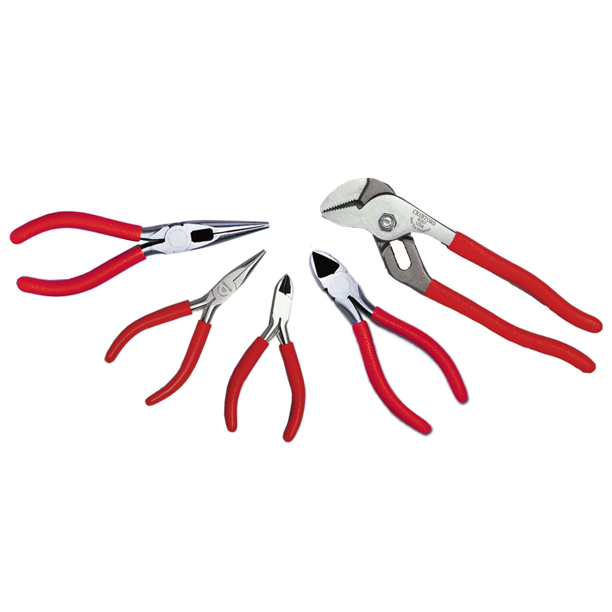 Ensemble de pinces Crawford Tool CT589, 5 pièces avec étui à outils Cordura : pince à bec long, mini-pince à bec long, pince coupante diagonale, mini-pince coupante diagonale à ras, pince à rainurer