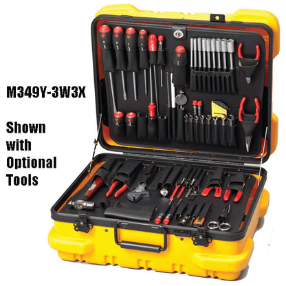 Coffret à outils Crawford M349Y-3W3X, style militaire, jaune, avec palettes 3W et 3X