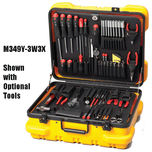 Coffret à outils Crawford M349Y-3W3X, style militaire, jaune, avec palettes 3W et 3X