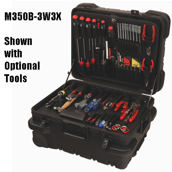 Coffret à outils militaire à roulettes Crawford M350B-3W3X 10 pouces noir avec palettes 3W et 3X