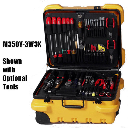 Coffret à outils militaire à roulettes Crawford M350Y-3W3X, jaune, 10 pouces, avec palettes 3W et 3X