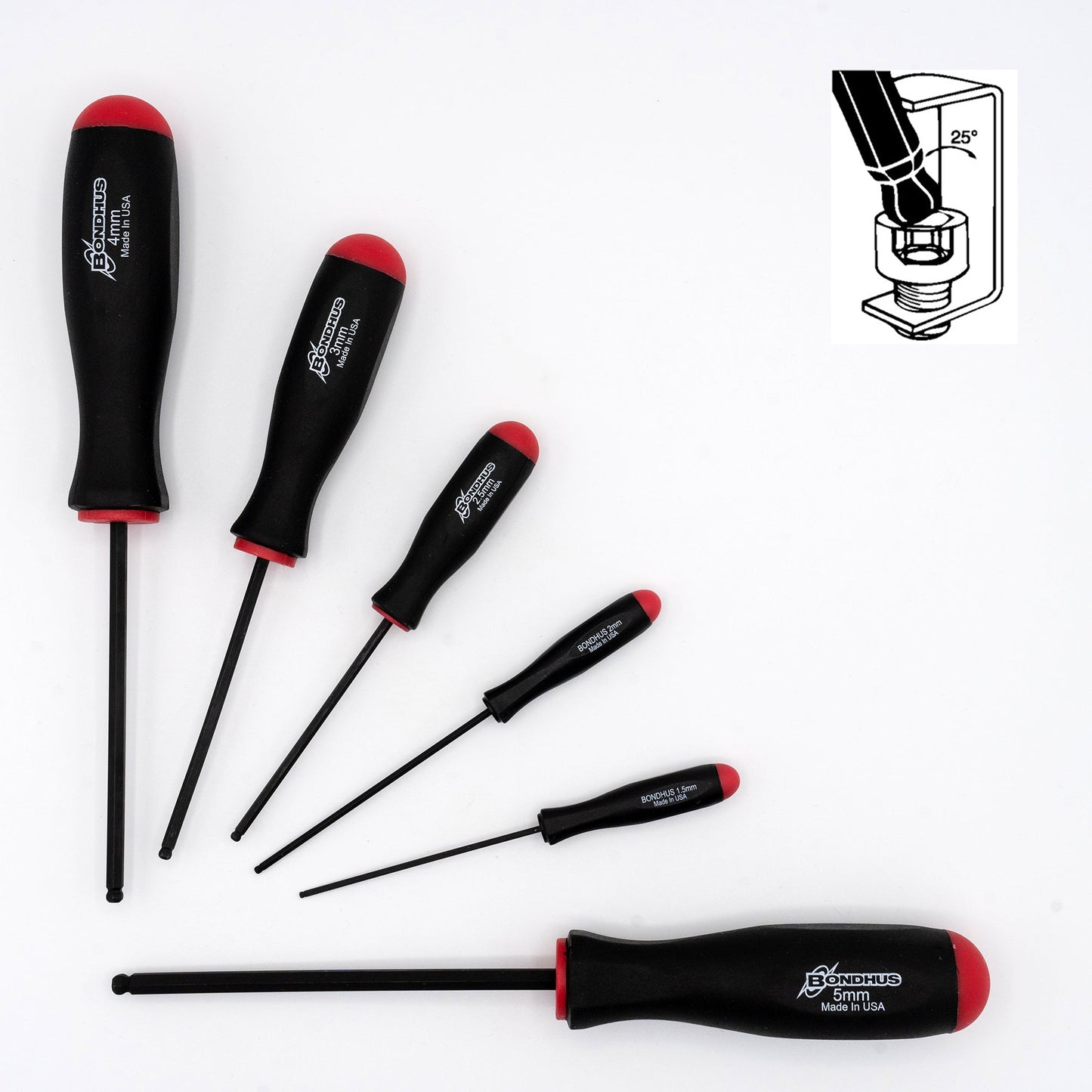 Jeu de 6 tournevis hexagonaux à tête sphérique Bondhus 10686 (métriques), de 1,5 mm à 5 mm