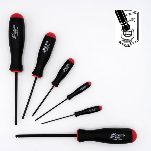 Jeu de 6 tournevis hexagonaux à tête sphérique Bondhus 10686 (métriques), de 1,5 mm à 5 mm