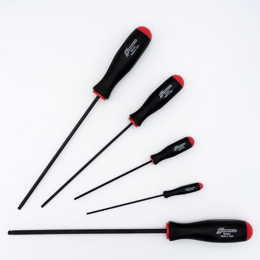 Jeu de 5 tournevis hexagonaux à tête sphérique longue Bondhus M1075 (métriques, de 2 à 5 mm)