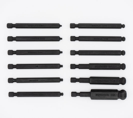 Jeu de 12 embouts hexagonaux à tête sphérique Bondhus 10836, de 5/64 à 1/2 pouce.